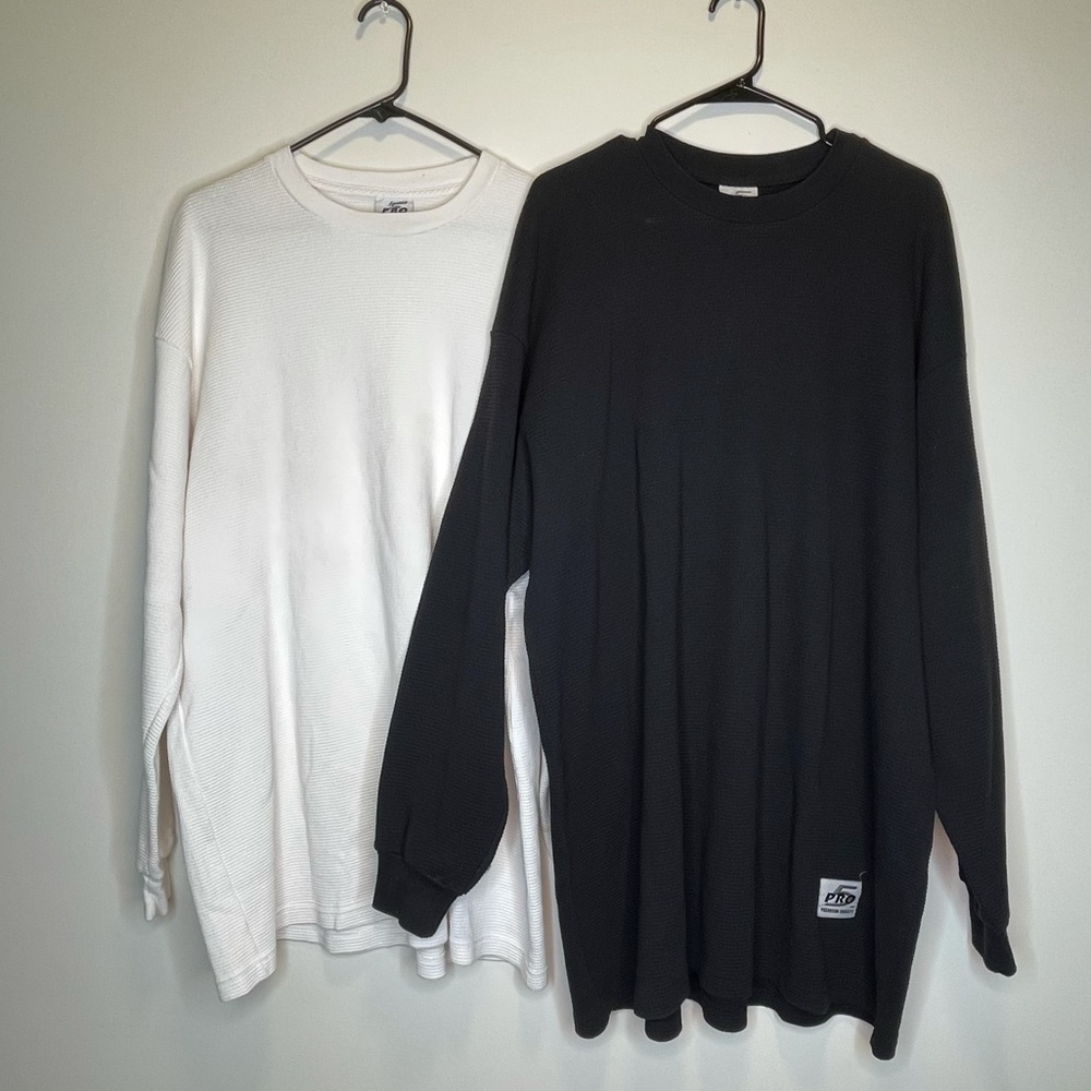 Preowned PRO 5 Set of 2 Super Heavy Long Sleeve Tshirt No Shrink Cotton Tee 4XL